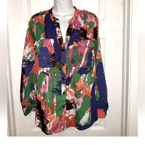 Calvin Klein Women’s Extreme Color Button Down Top Size Small - Picture 1 of 11